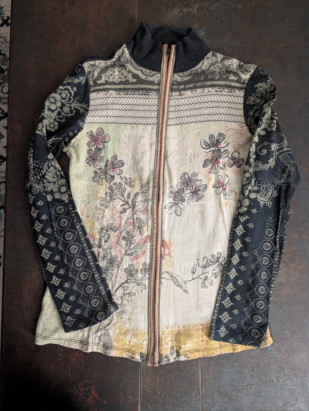 Vintage Skinny Minnie Y2K Floral Allover Print Zip-Up Top Jacket S